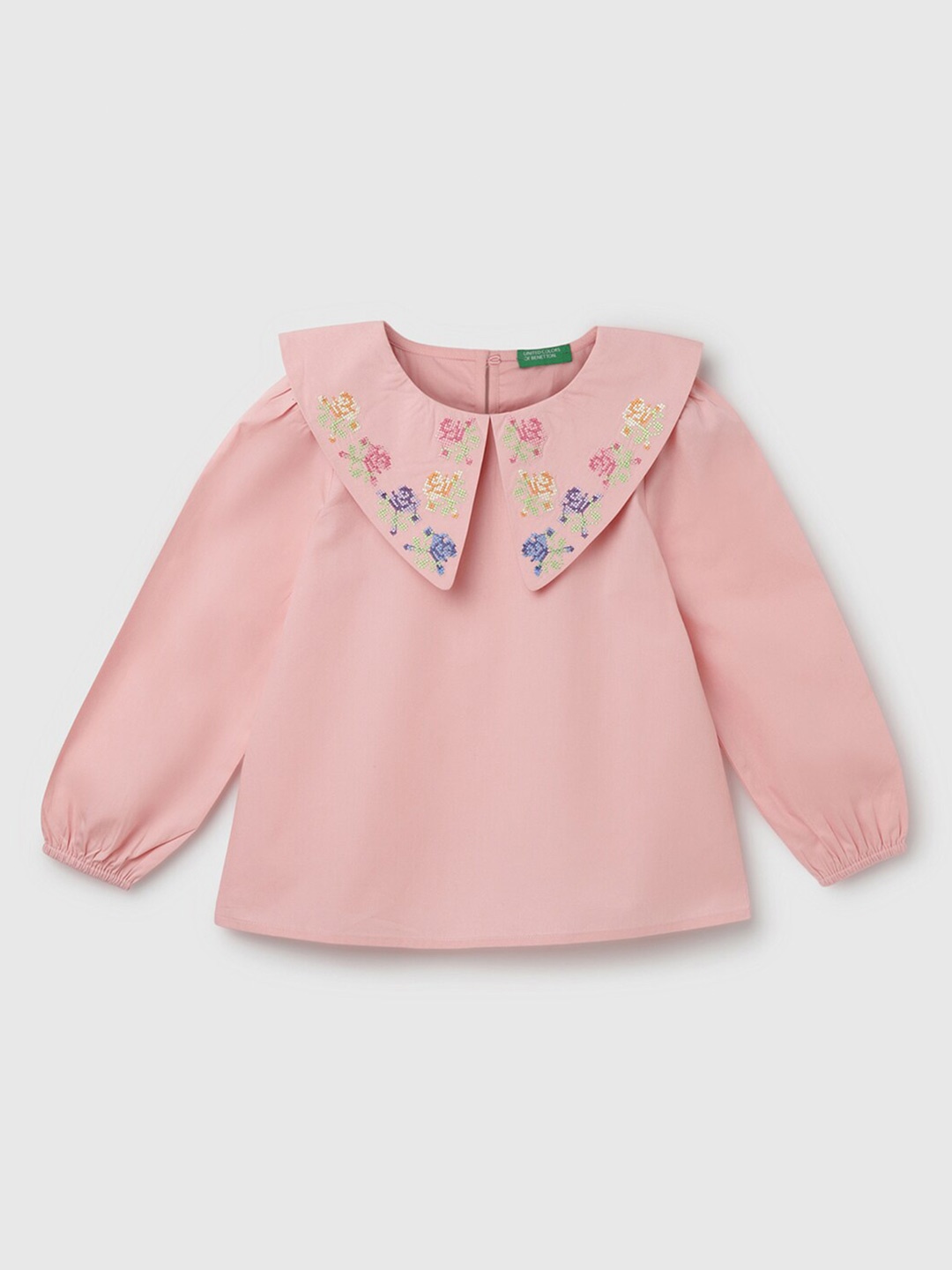 

United Colors of Benetton Girls Embroidered Cotton Top, Pink