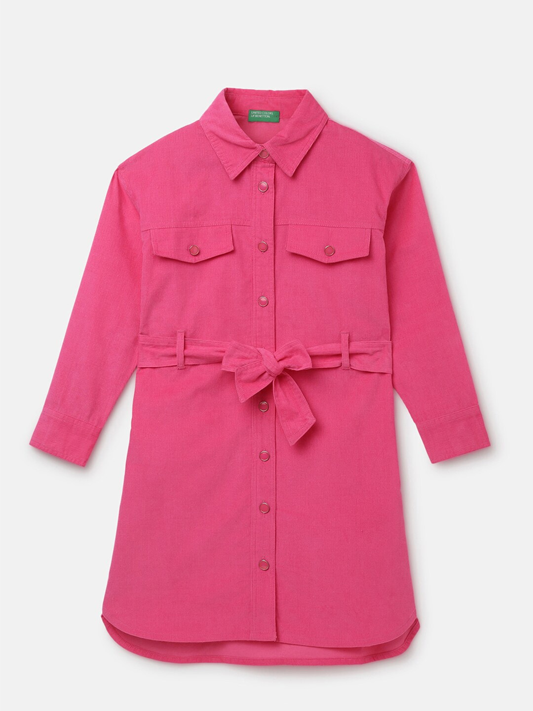 United Colors of Benetton Girls Shirt Collar Shirt Dress, Fuchsia