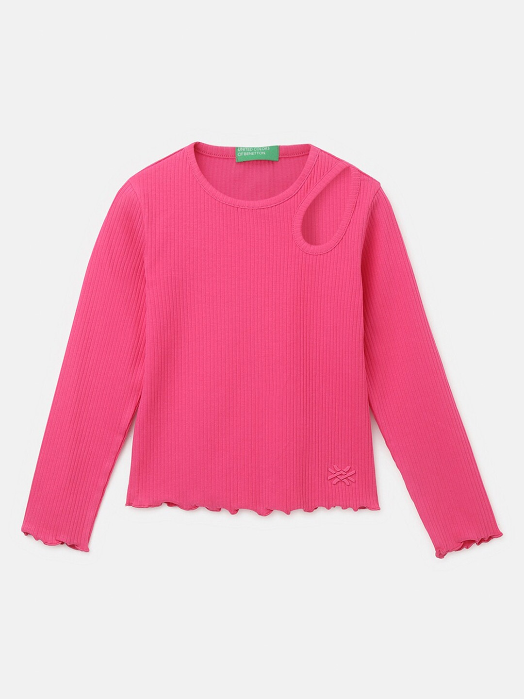 

United Colors of Benetton Girls Cut Out Cotton Top, Fuchsia