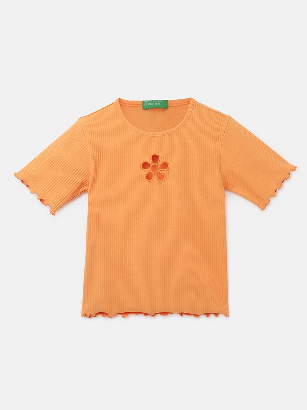 United Colors of Benetton Girls Cut Out Cotton Top, Orange