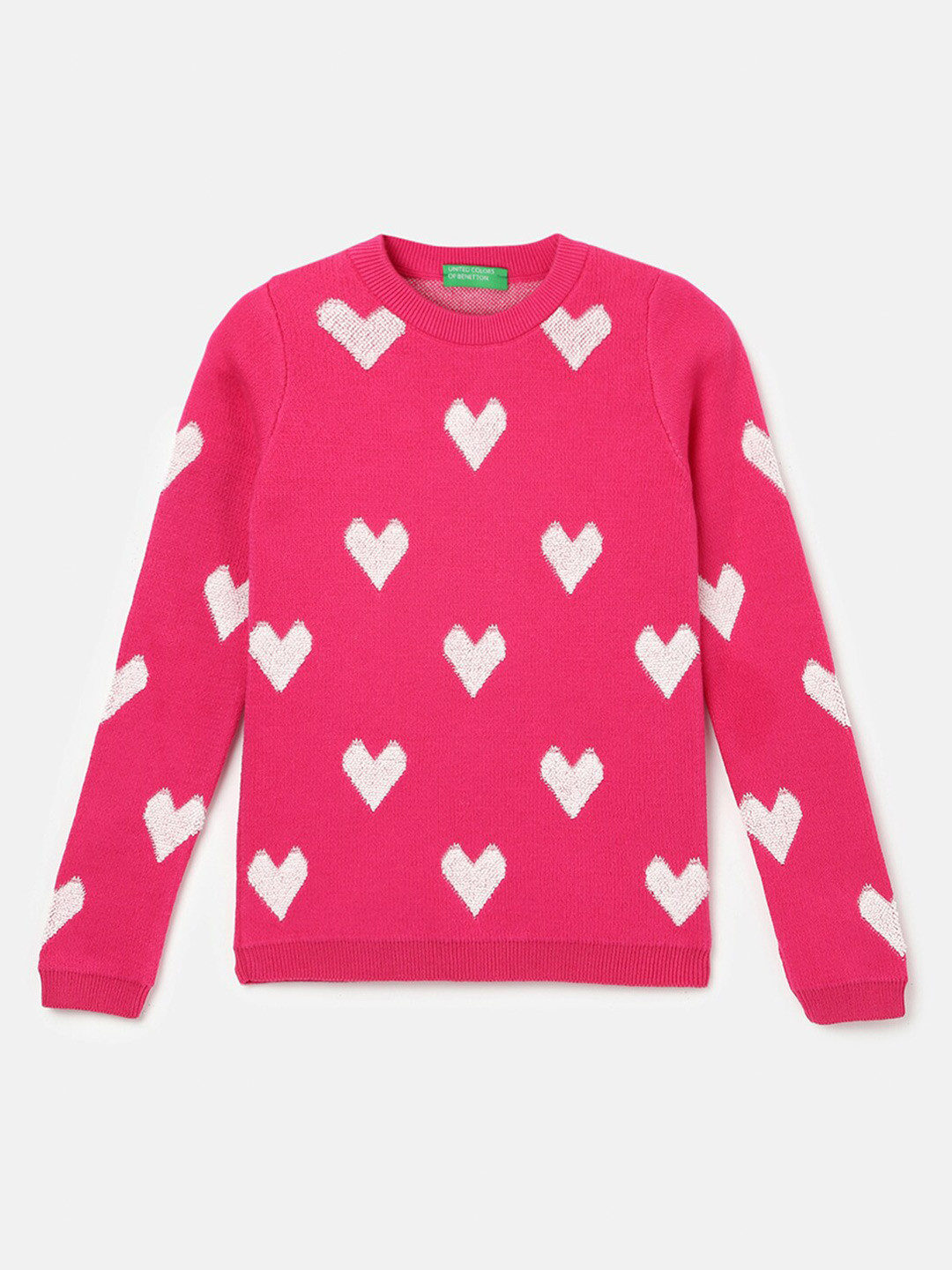 

United Colors of Benetton Girls Conversational Printed Cotton Pullover, Fuchsia