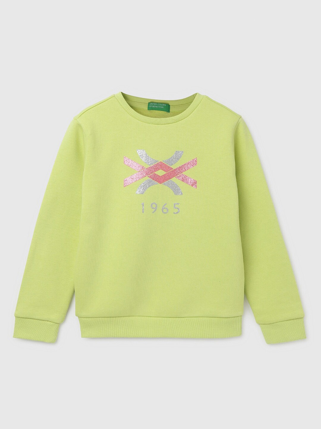 

United Colors of Benetton Girls Graphic Printed Cotton Sweatshirt, Green
