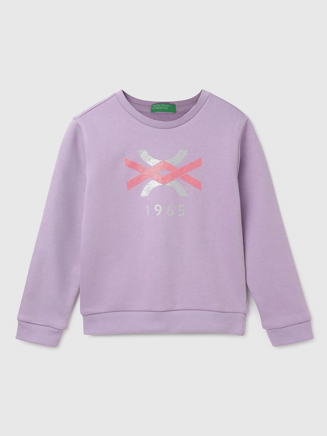 

United Colors of Benetton Girls Graphic Printed Cotton Sweatshirt, Purple