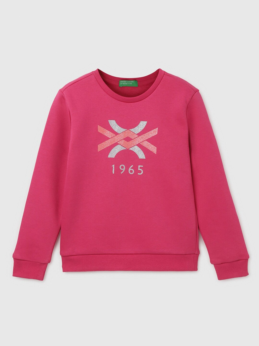 

United Colors of Benetton Girls Graphic Printed Cotton Sweatshirt, Pink