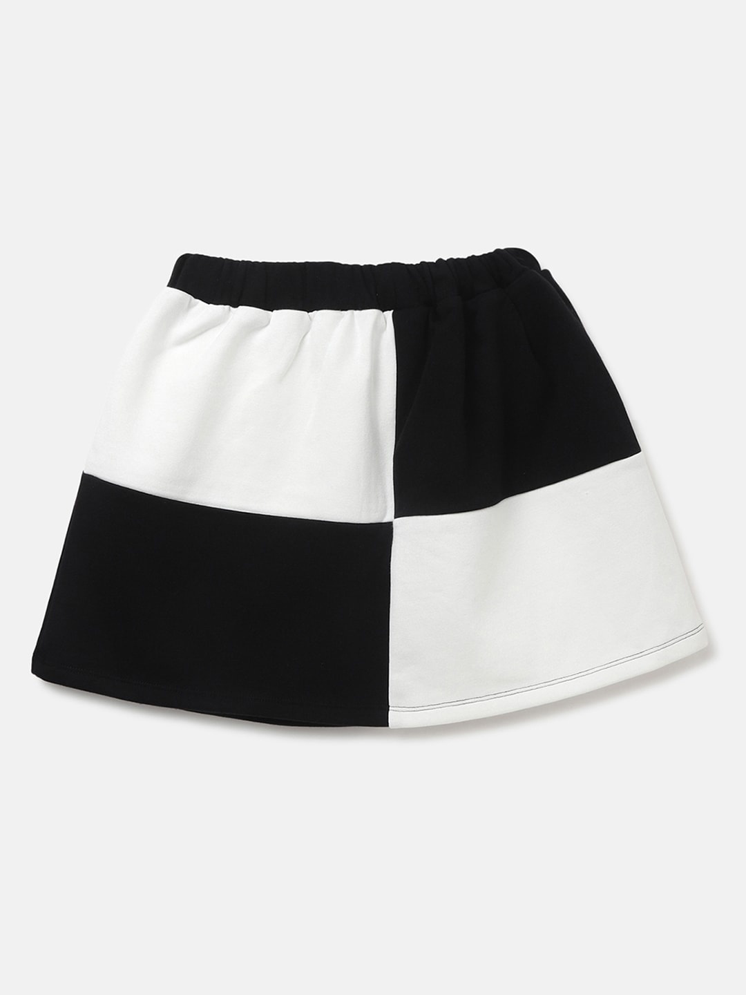 

United Colors of Benetton Girls Colourblocked Pure Cotton A Line Skirt, Black