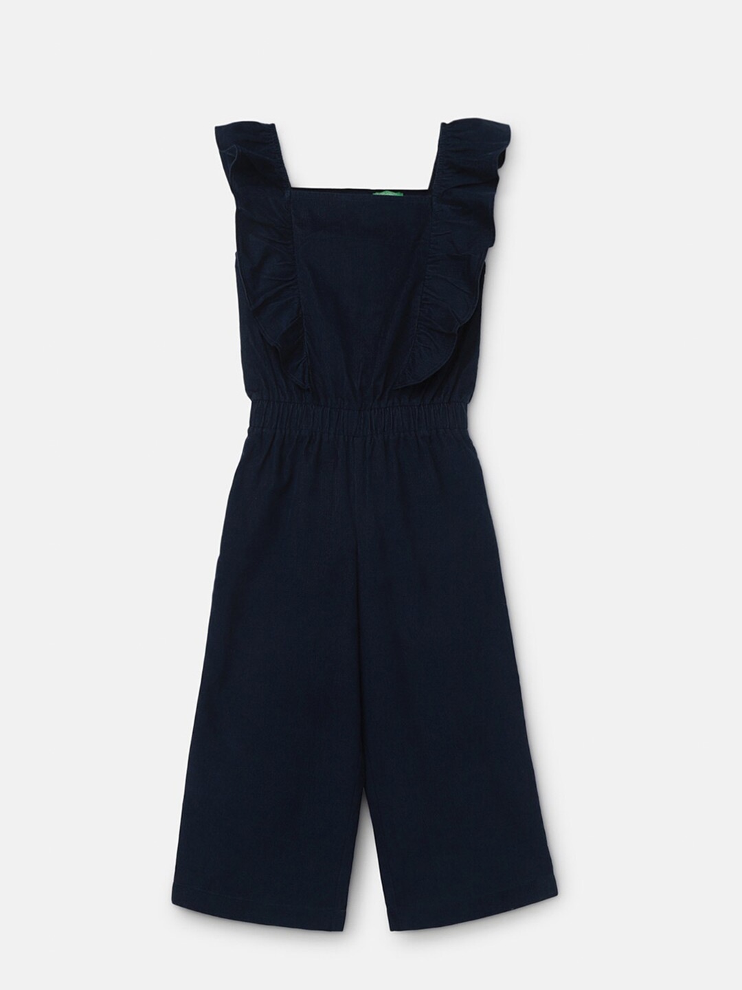 

United Colors of Benetton Girls Square Neck Ruffled Cotton Basic Jumpsuit, Navy blue