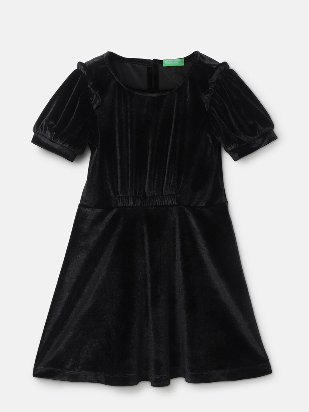 

United Colors of Benetton Girls Puff Sleeves Fit & Flare Dress, Black