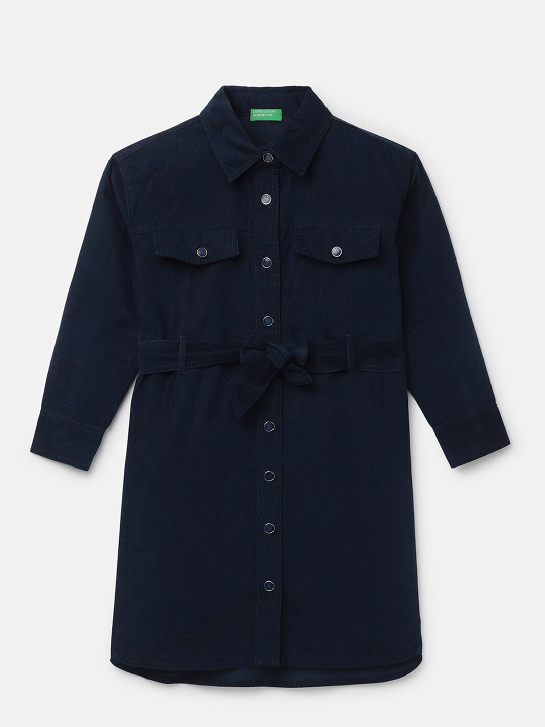 

United Colors of Benetton Girls Spread Collar Cotton Shirt Dress, Navy blue