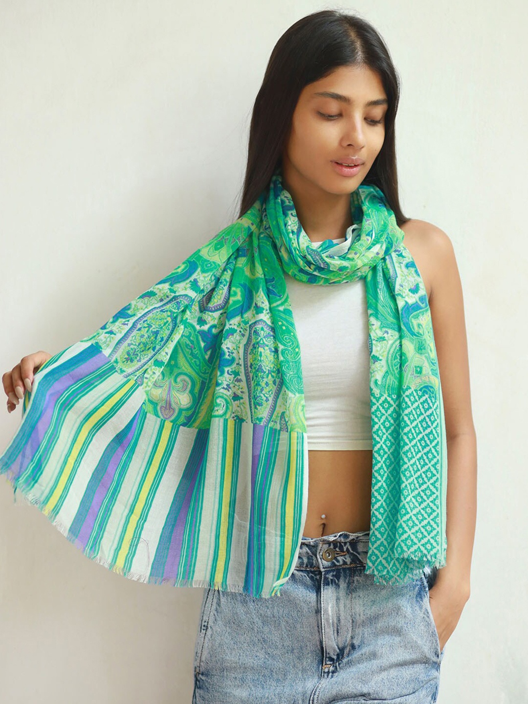 

Ayesha Paisley Printed Scarf, Green