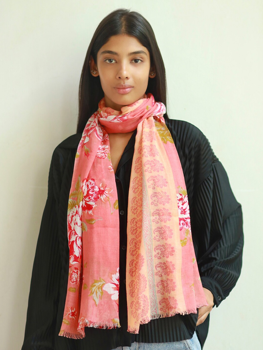 

Ayesha Floral Printed Scarf, Peach