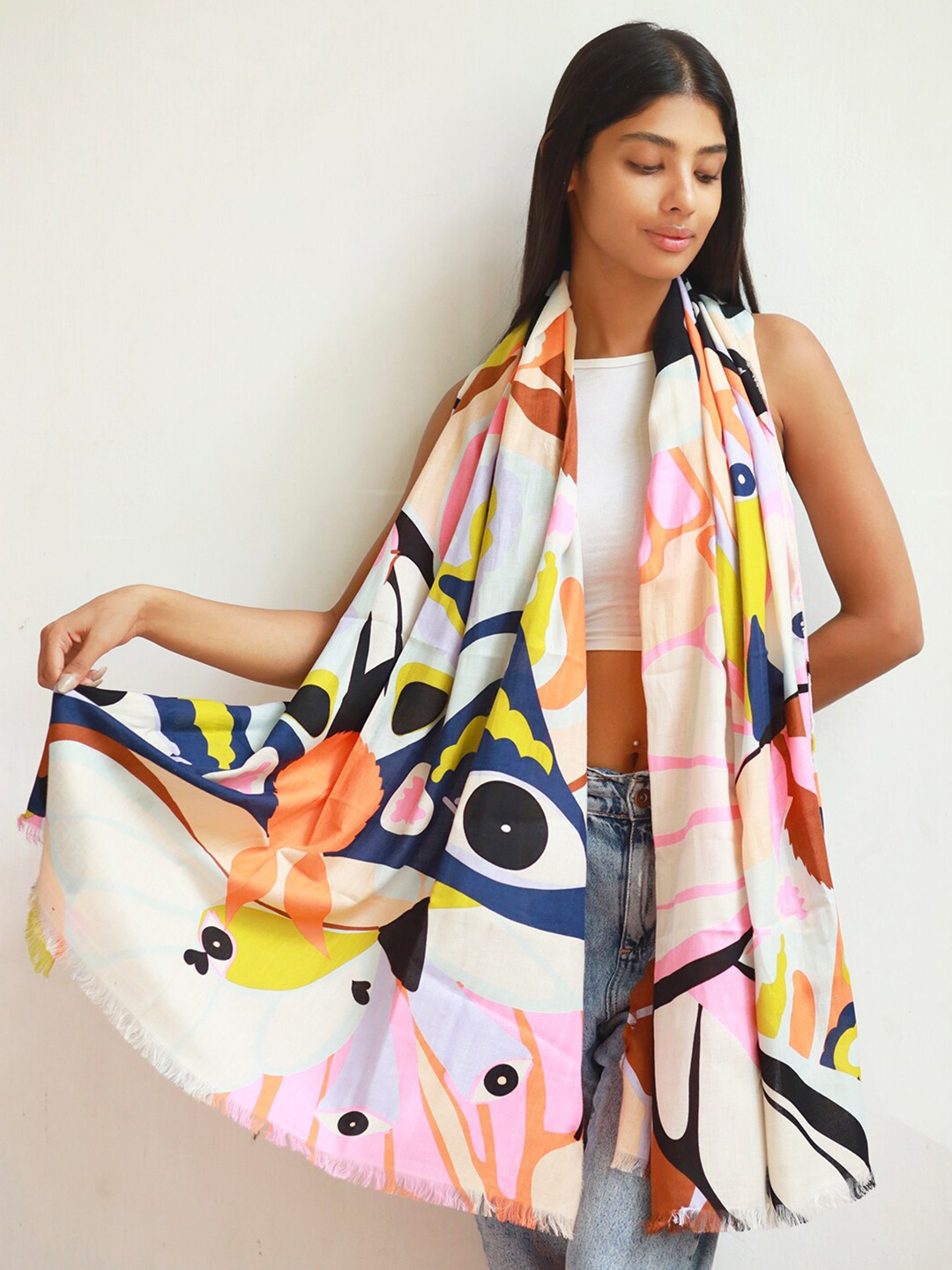 

Ayesha Evil Eye & Butterfly Printed Scarf, Pink