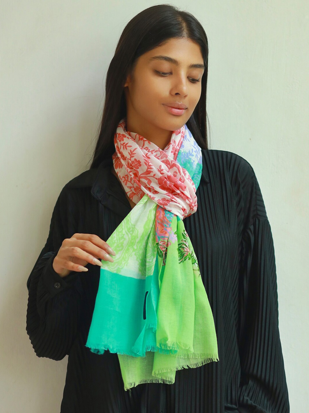 

Ayesha Floral Printed Scarf, Green