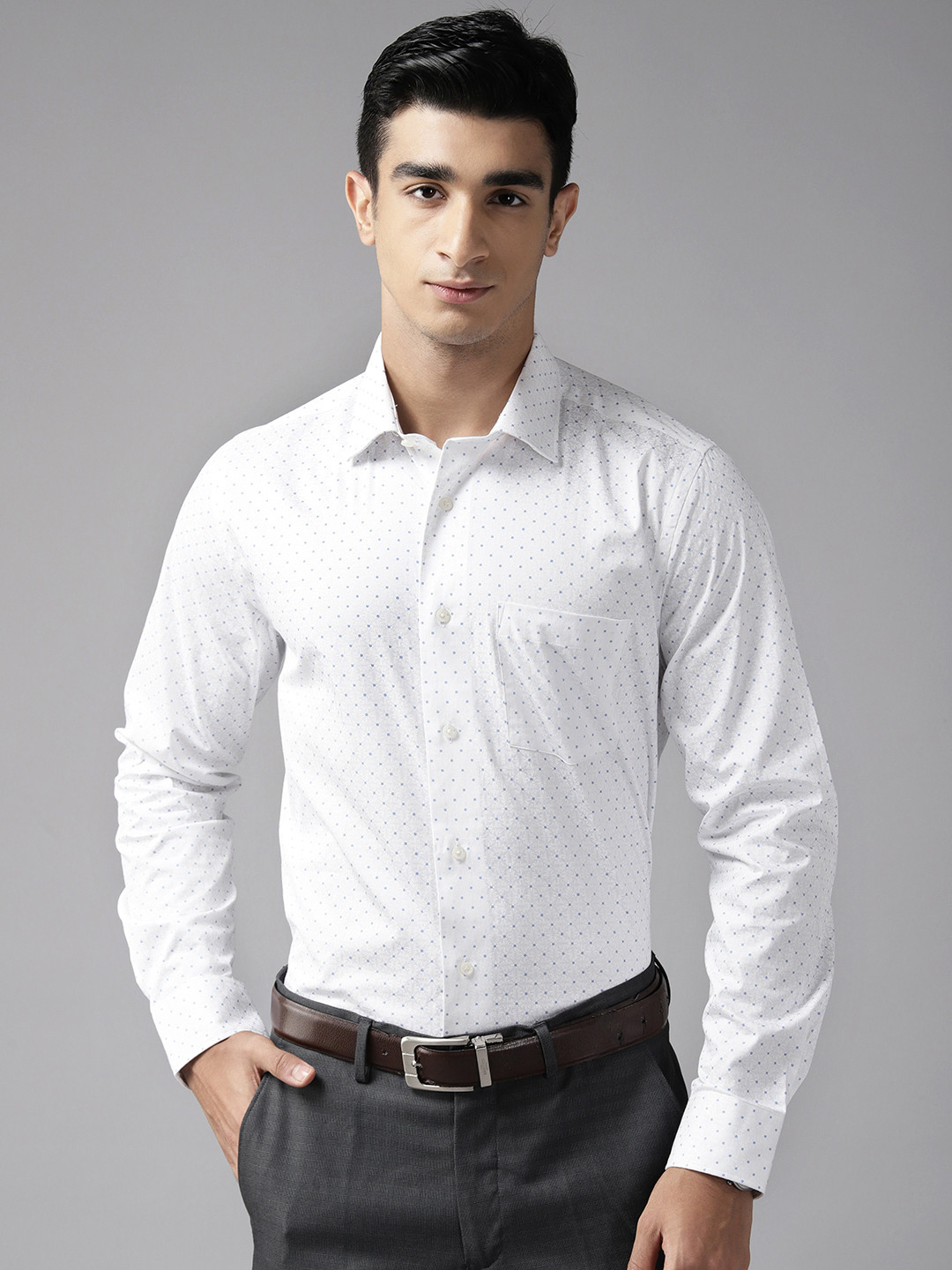 

Blackberrys Men Slim Fit Printed Pure Cotton Formal Shirt, White