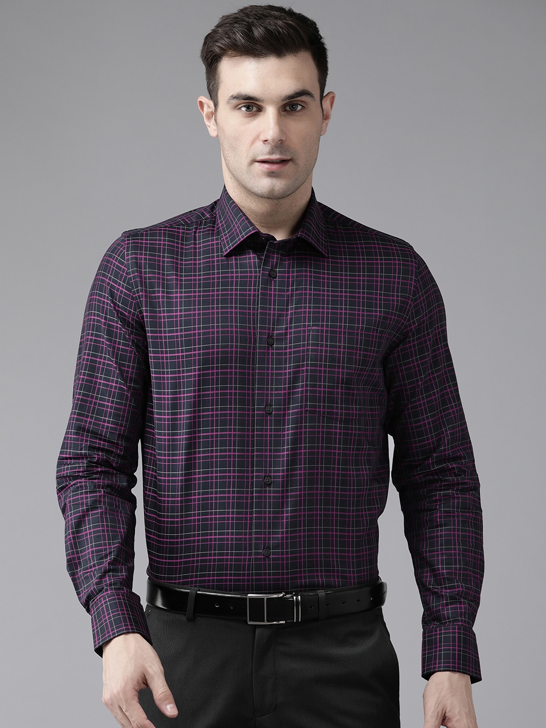 

Blackberrys Cotton India Slim Fit Checked Formal Shirt, Purple