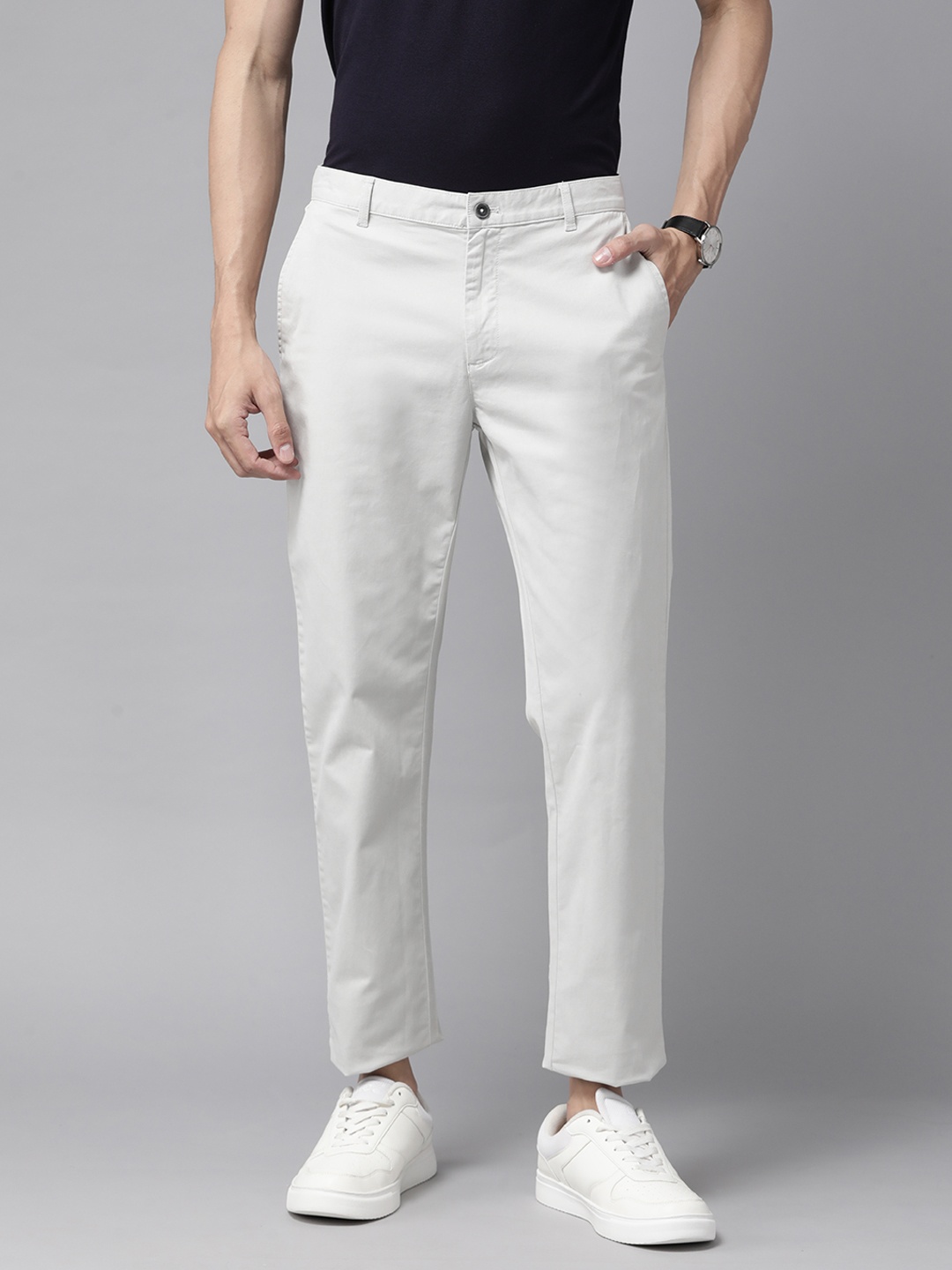 

Blackberrys Men Solid Slim Fit Trousers, Grey