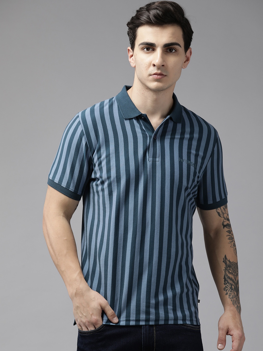 

Blackberrys Striped Pure Cotton Slim Fit Polo T-shirt, Teal