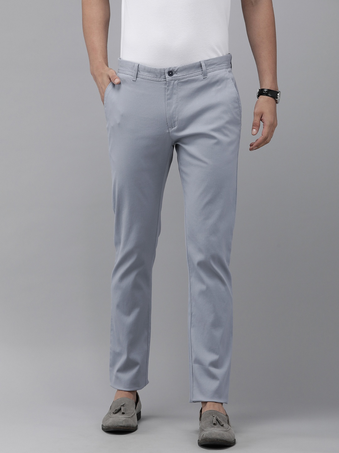 

Blackberrys Men Self Design Textured Skinny Fit Chinos Trousers, Blue