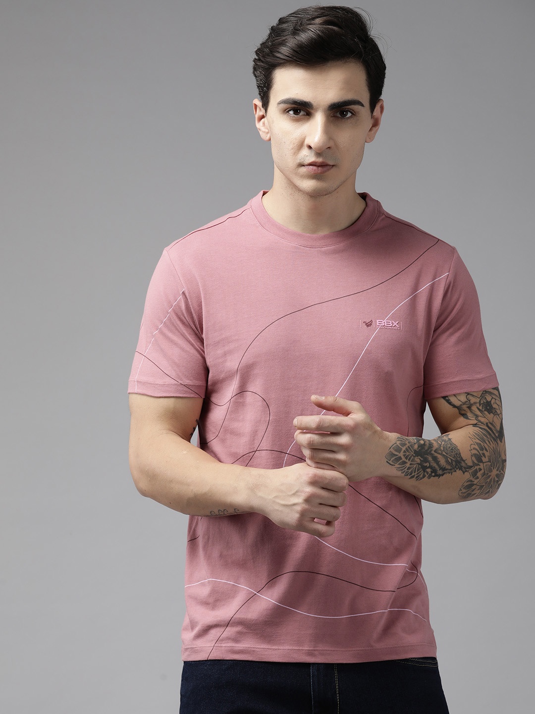 

Blackberrys Printed Pure Cotton Slim Fit T-shirt, Rose