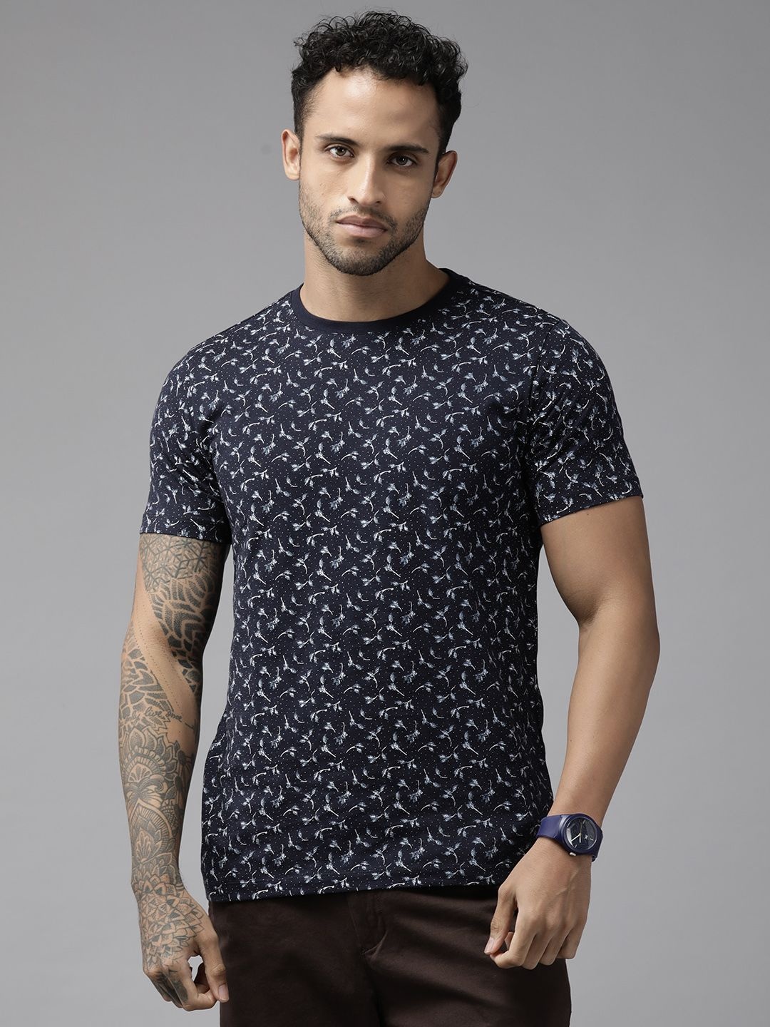 

Blackberrys Floral Print Pure Cotton Slim Fit T-shirt, Navy blue