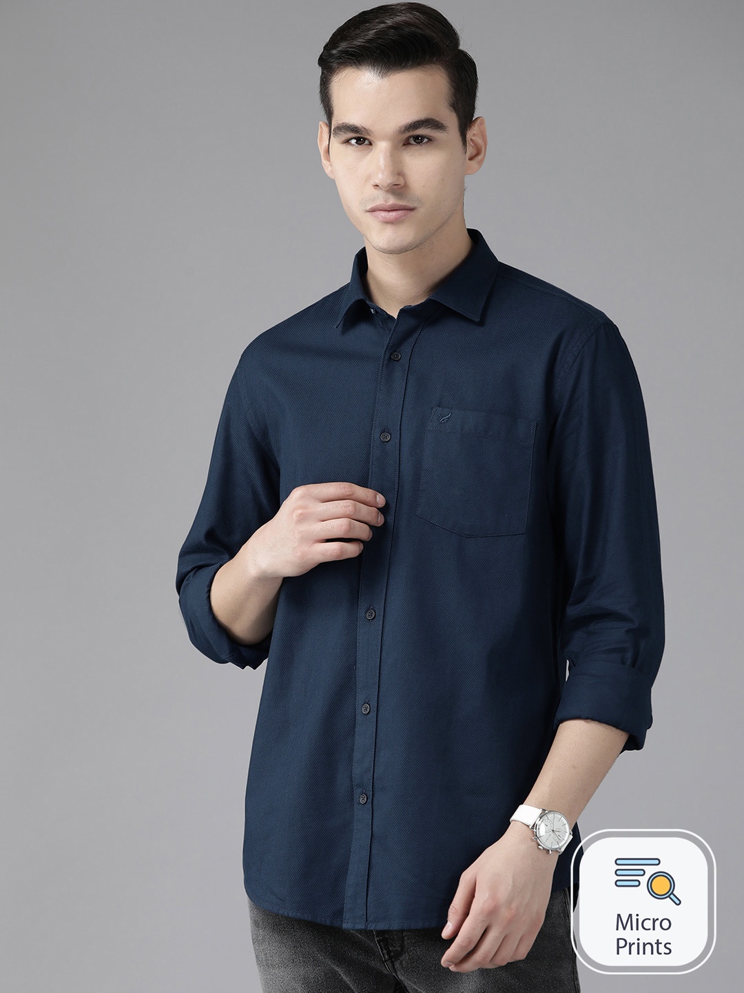 

Blackberrys Cotton Textured India Slim Fit Casual Shirt, Navy blue