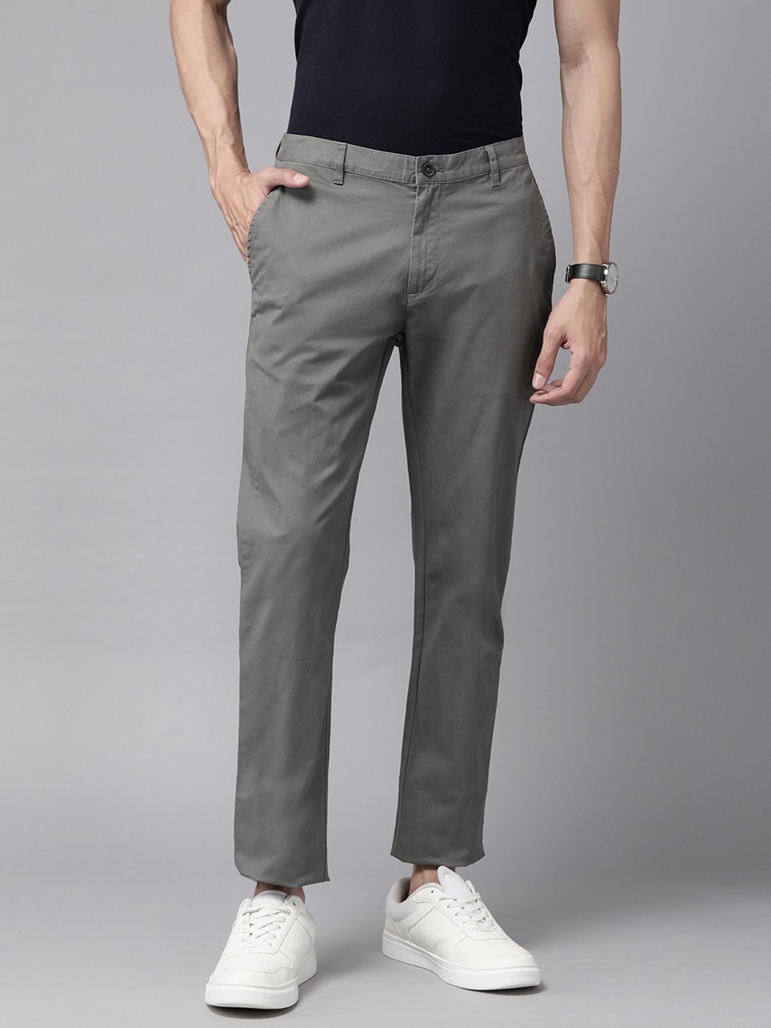 

Blackberrys Men Solid Slim Fit Trousers, Grey