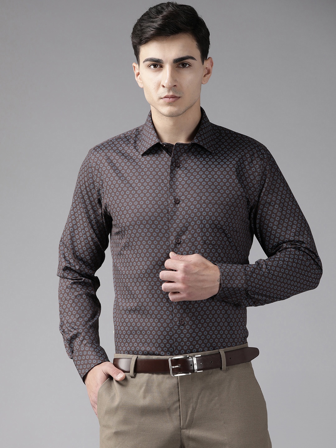 

Blackberrys Pure Cotton Slim Fit Printed Formal Shirt, Brown