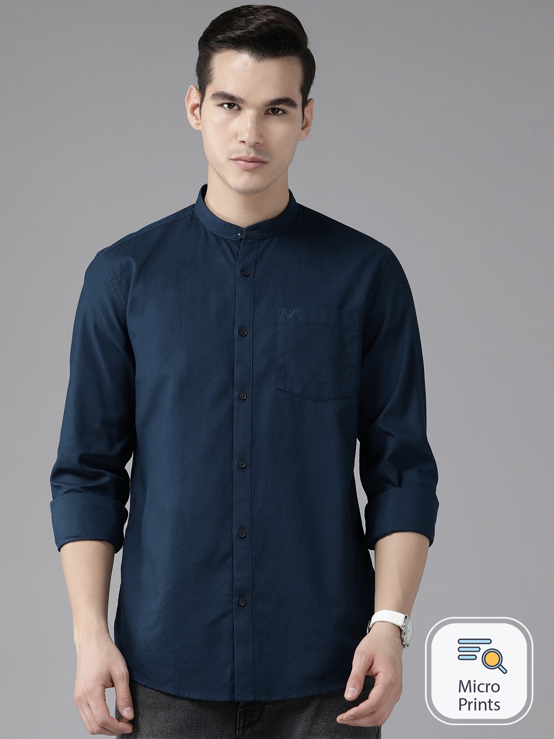 

Blackberrys Cotton Textured India Slim Fit Casual Shirt, Navy blue