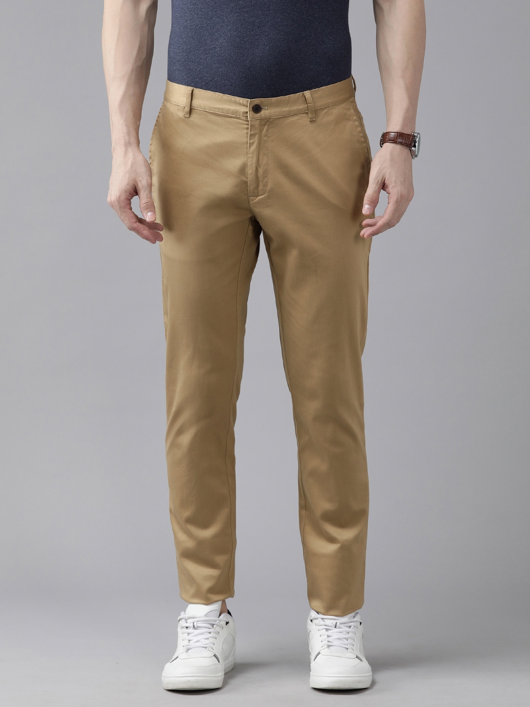 

Blackberrys Men Solid Slim Fit Trousers, Khaki