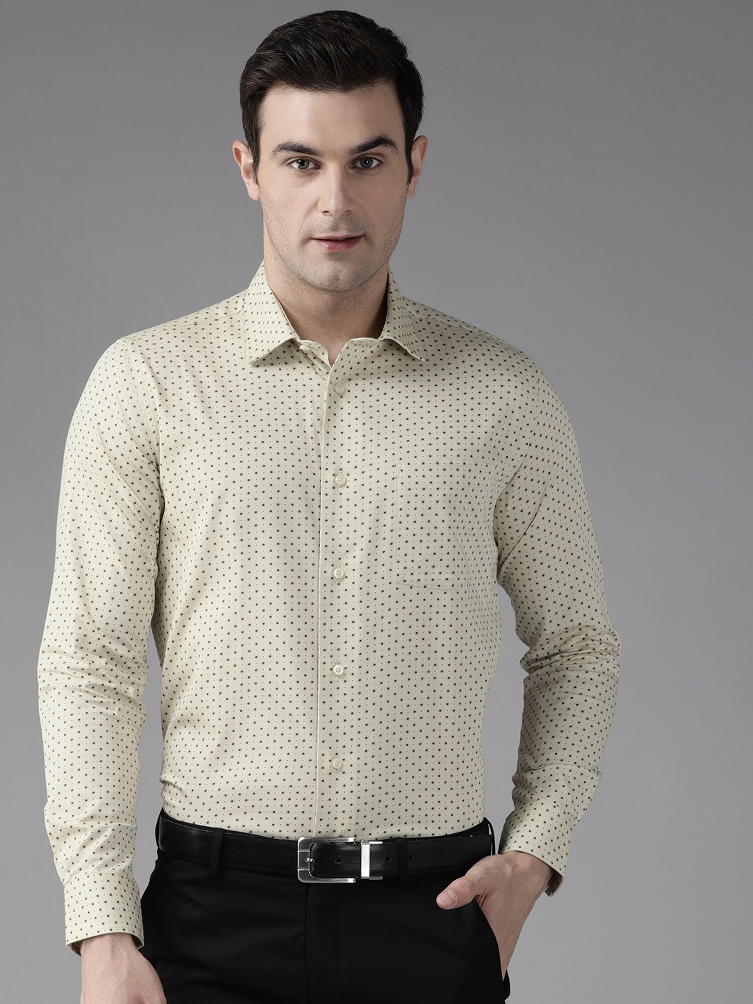 

Blackberrys Pure Cotton Slim Fit Printed Formal Shirt, Beige