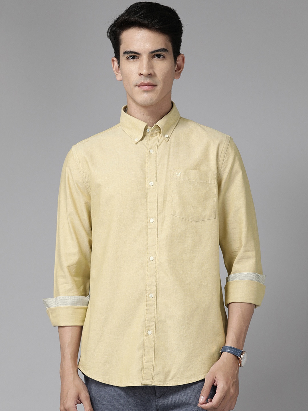 

Blackberrys Men Pure Cotton India Slim Fit Casual Shirt, Beige