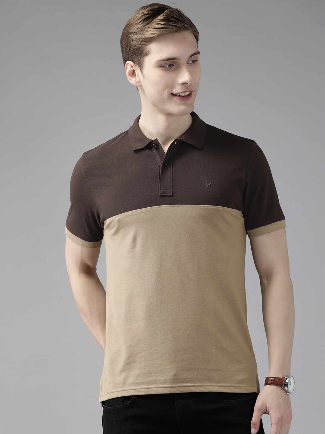 

Blackberrys Men Colourblocked Polo Collar Slim Fit T-shirt, Beige