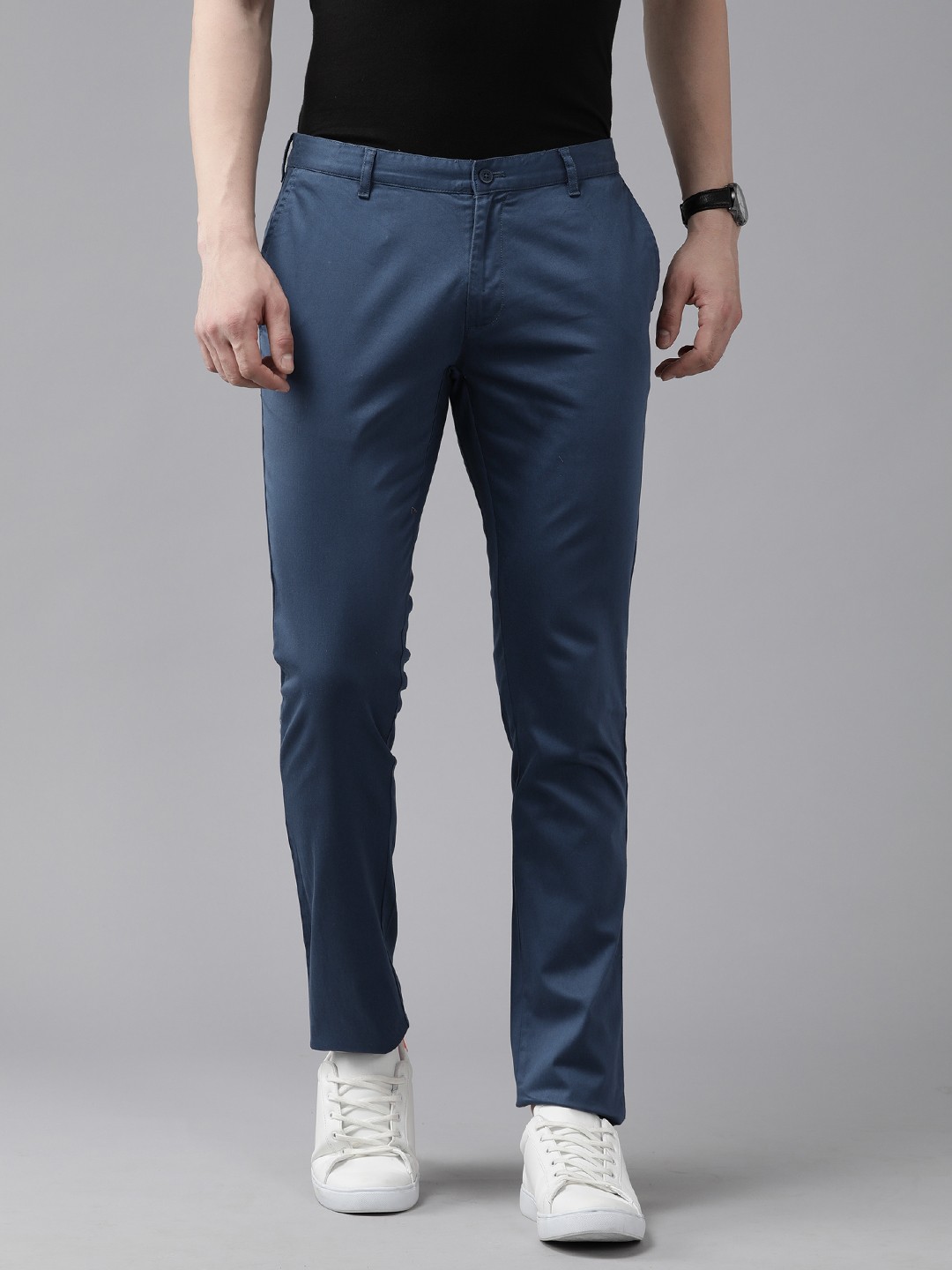 

Blackberrys Men Solid Slim Fit Trousers, Blue