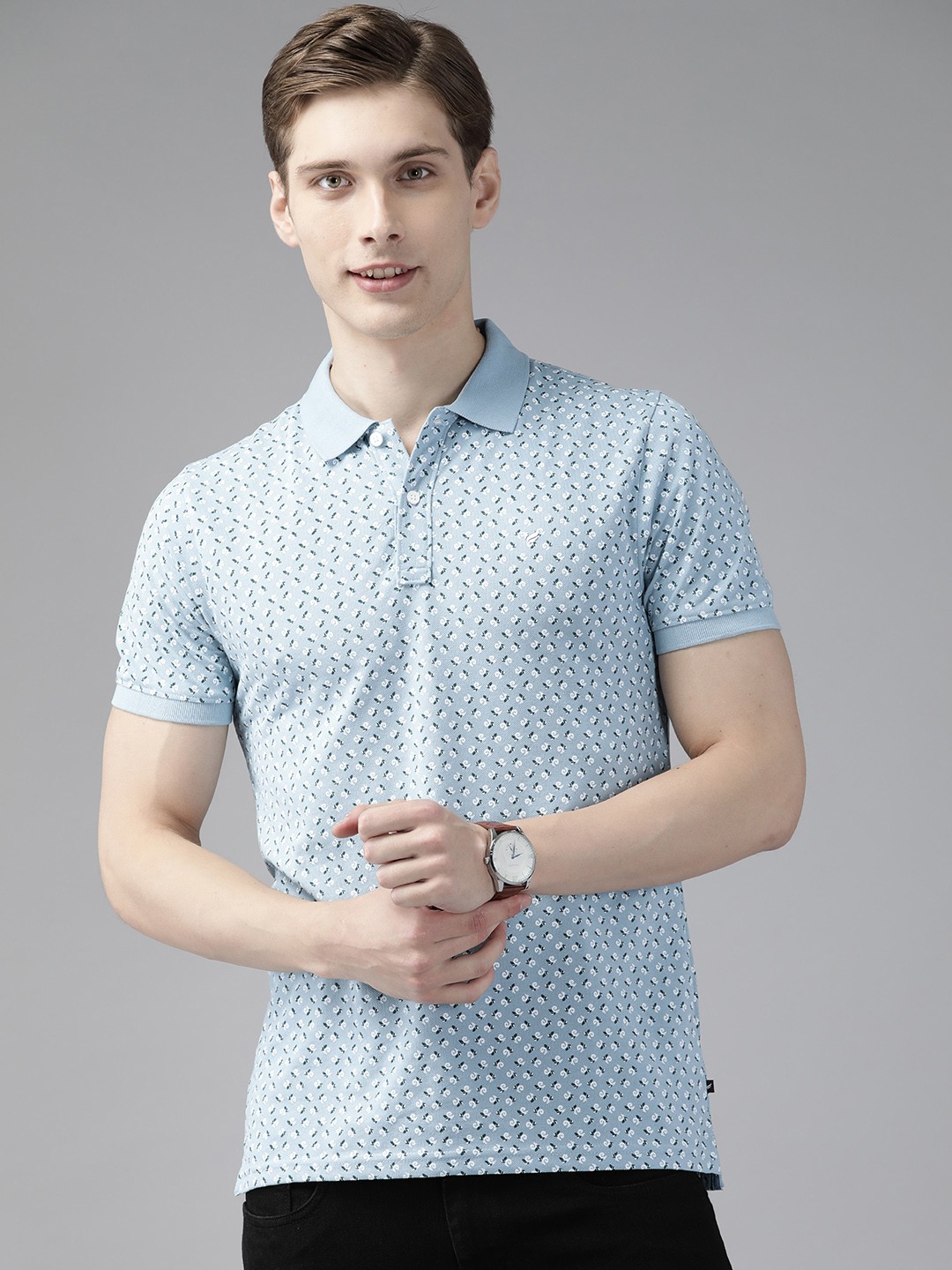 

Blackberrys Men Printed Polo Collar Slim Fit T-shirt, Blue