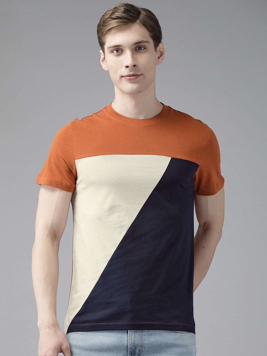

Blackberrys Men Colourblocked Pure Cotton Slim Fit T-shirt, Rust