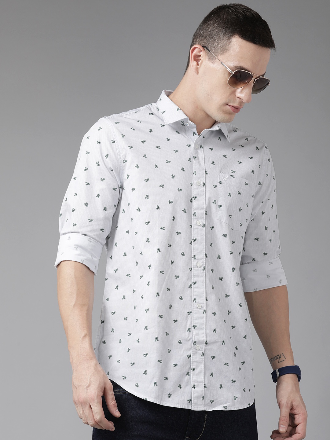 

Blackberrys Men White Slim Fit Opaque Printed Casual Shirt