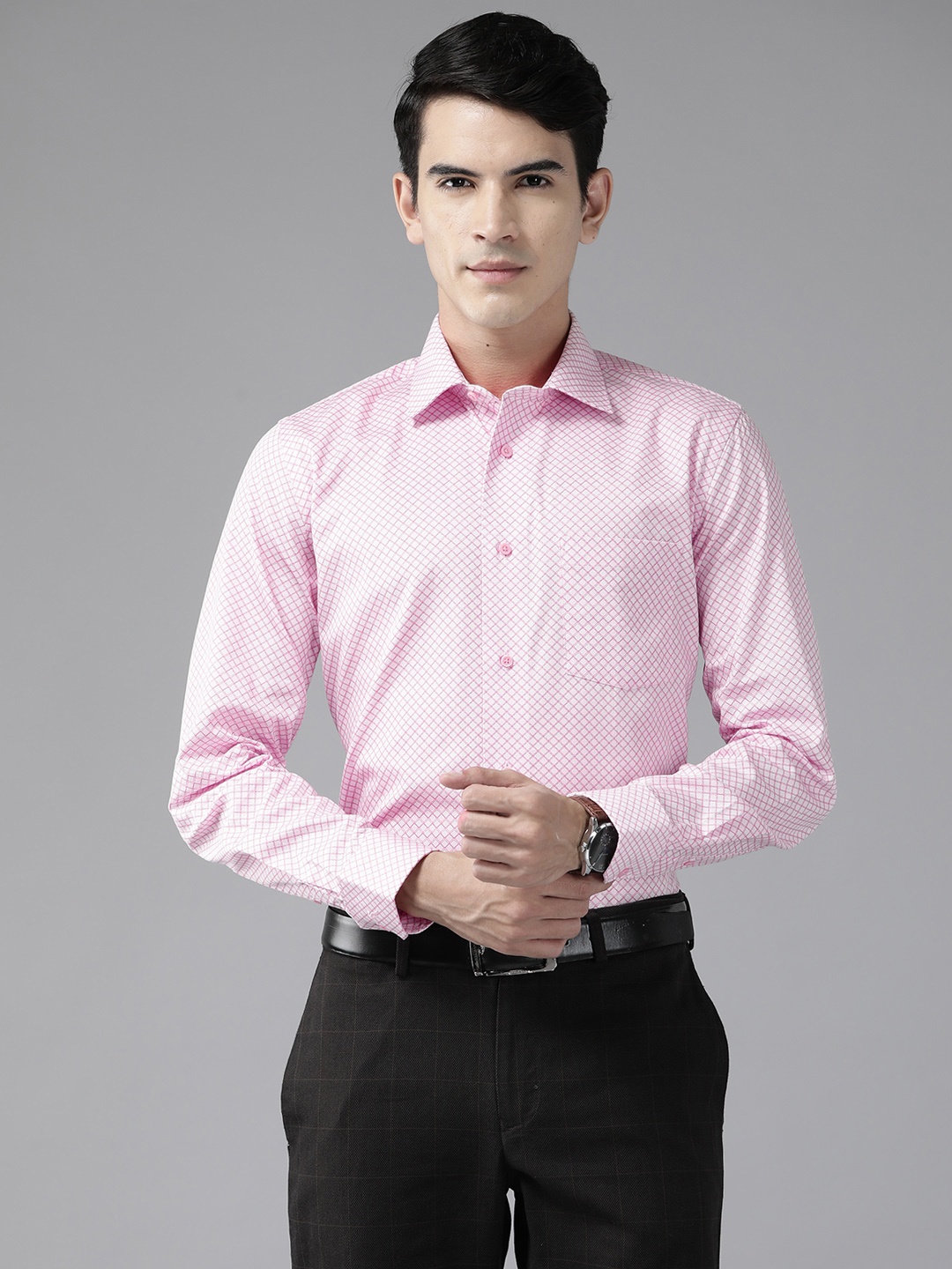 

Blackberrys Pure Cotton Slim Fit Micro Checked Formal Shirt, Pink