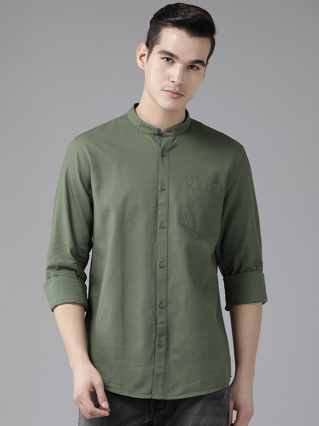 

Blackberrys Pure Cotton Slim Fit Opaque Casual Shirt, Olive