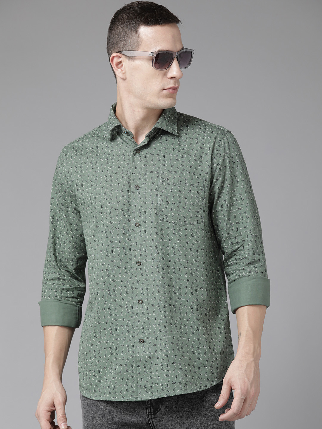 

Blackberrys Pure Cotton Slim Fit Printed Casual Shirt, Olive
