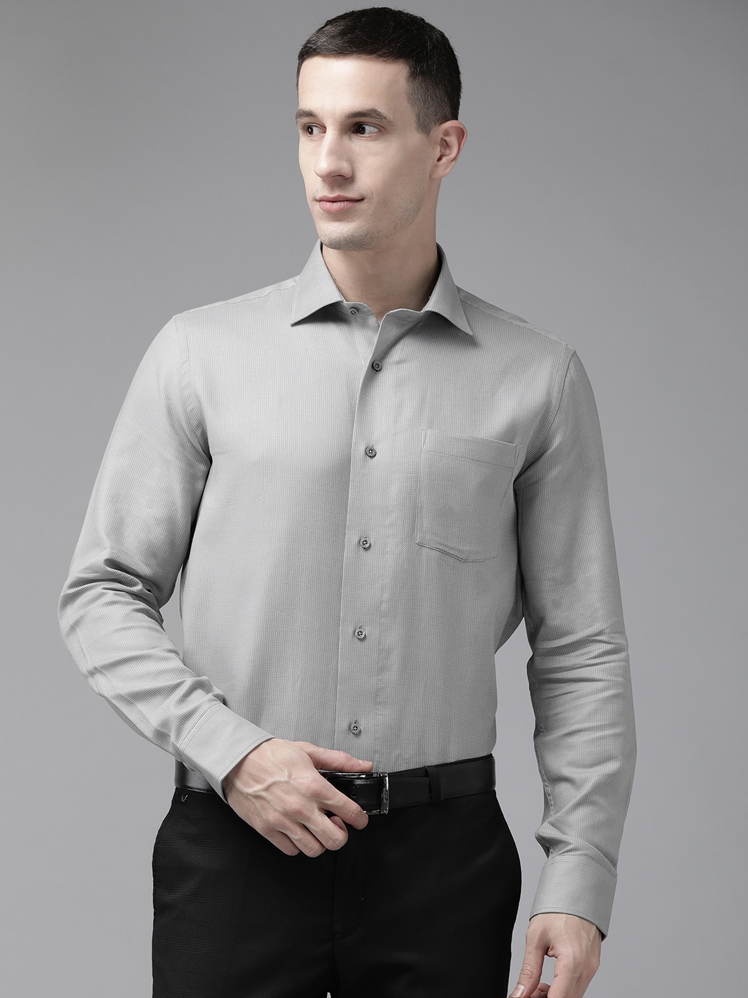 

Blackberrys Men Slim Fit Pure Cotton Textured Formal Shirt, Grey