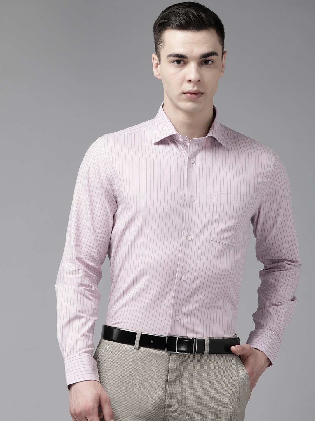 

Blackberrys Men Slim Fit Pure Cotton Striped Formal Shirt, Pink