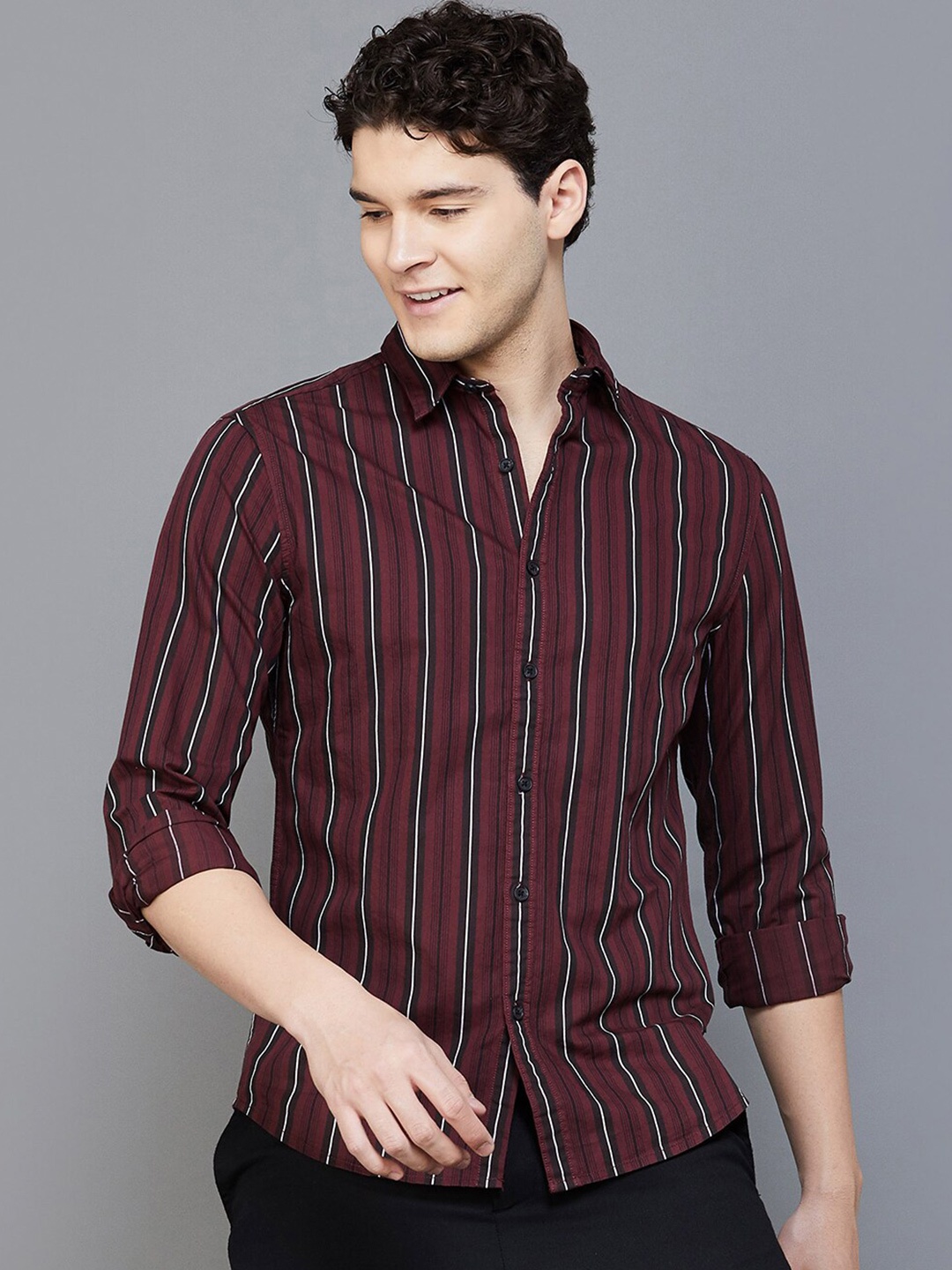 

Fame Forever by Lifestyle Vertical Striped Cotton Casual Shirt, Red
