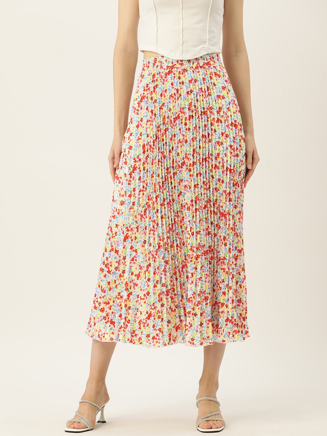 

WISSTLER Floral Printed Gathered Flared Midi Skirt, Multi