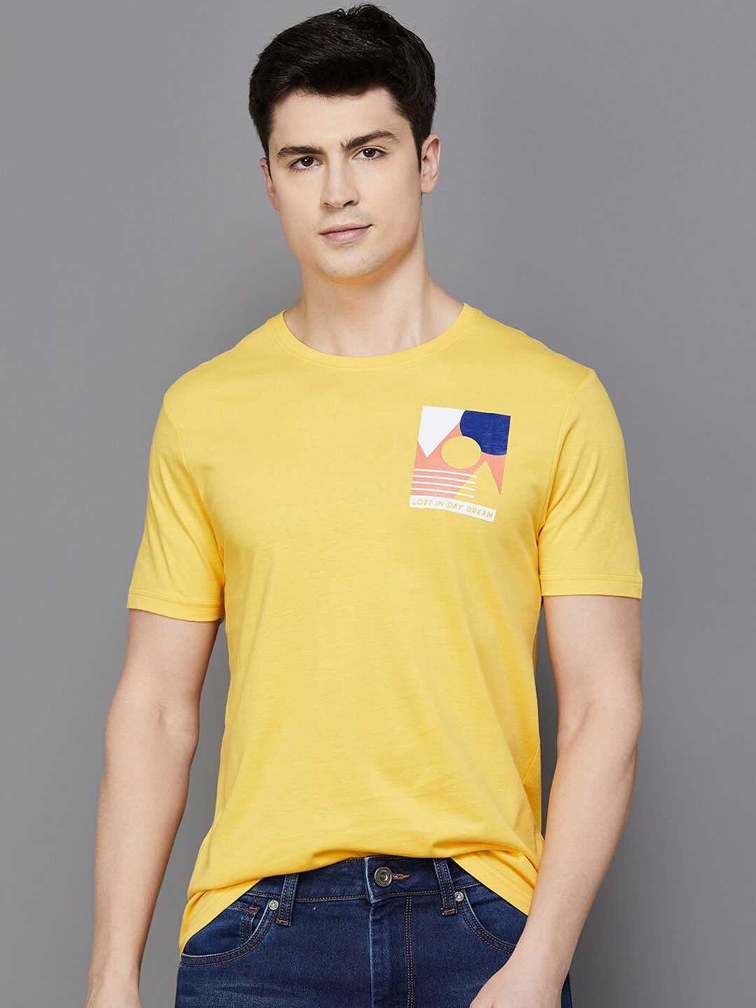 

Fame Forever by Lifestyle Graphic Printed Round Neck Casual T-shirt, Mustard