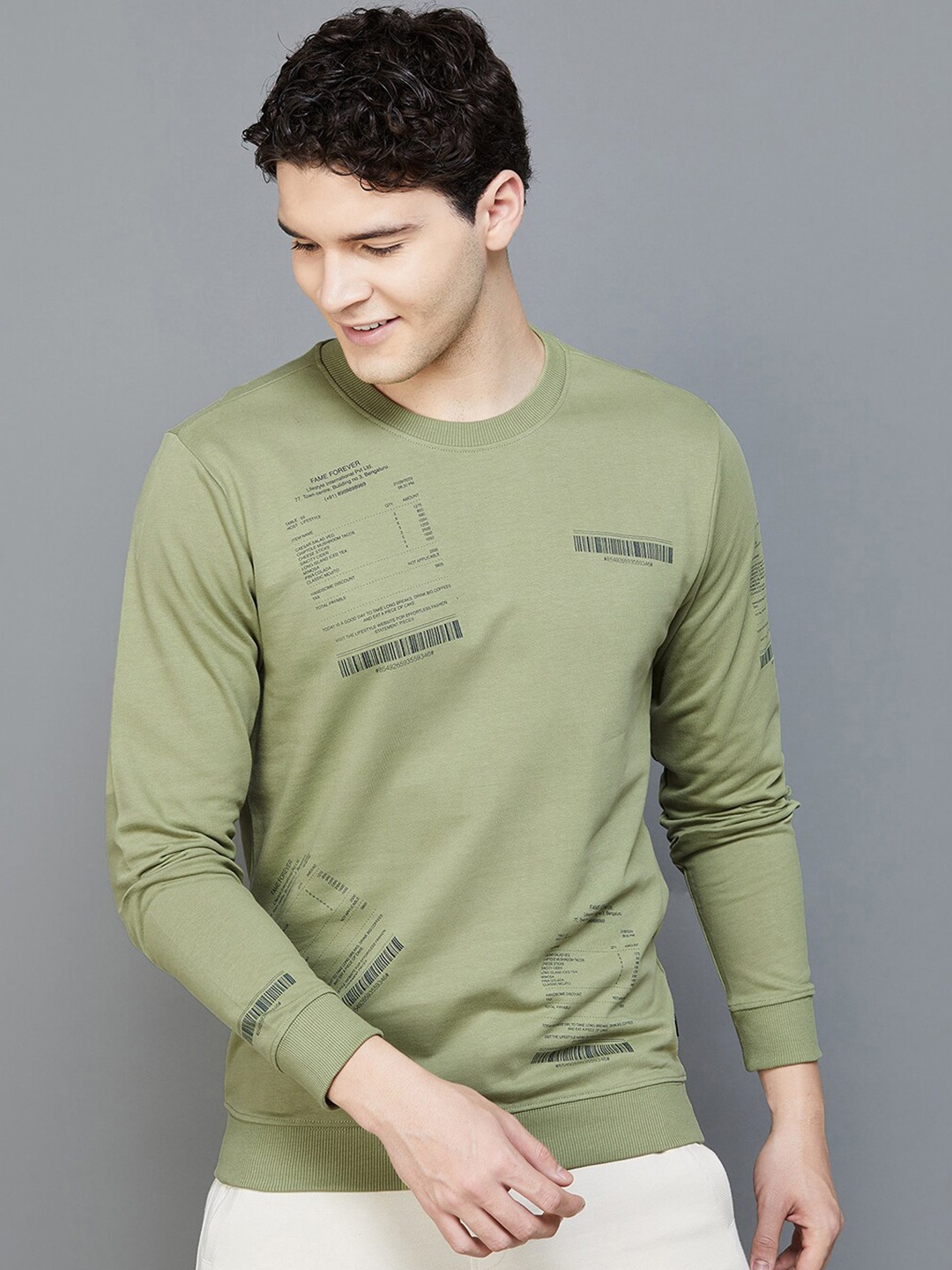 

Fame Forever by Lifestyle Typography Printed Cotton Sweatshirt, Green