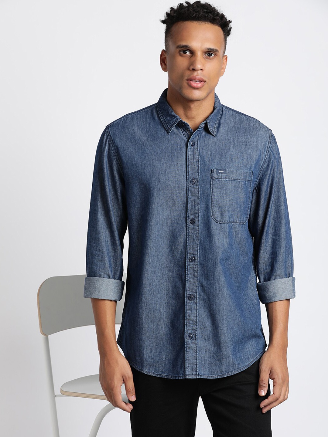 

Lee Spread Collar Comfort Casual Denim Cotton Shirt, Blue