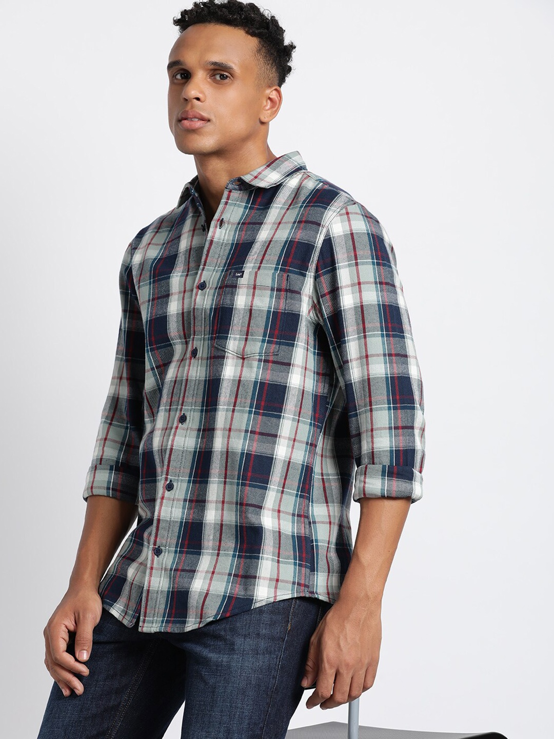 

Lee Classic Tartan Checked Casual Twill Cotton Shirt, Blue