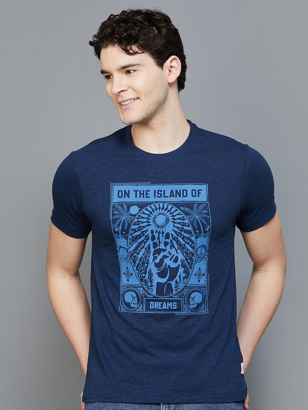 

Forca by Lifestyle Graphic Printed Cotton Casual T-Shirt, Blue
