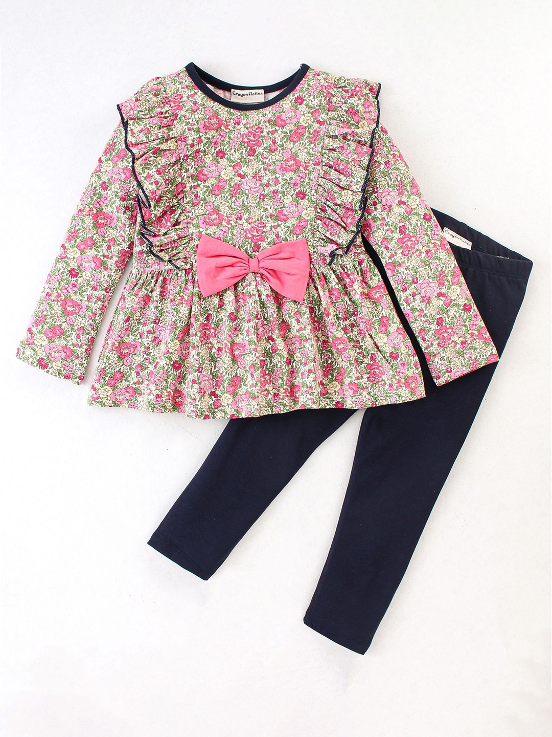 

CrayonFlakes Girls Printed Top With Trousers, Pink