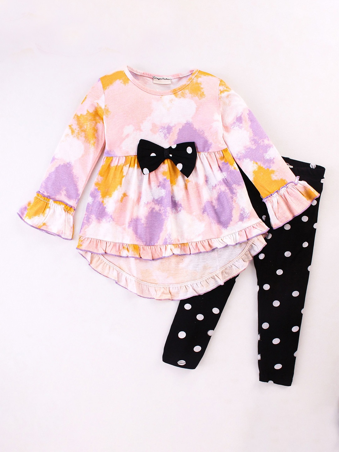 

CrayonFlakes Girls Printed Top With Leggings, Pink