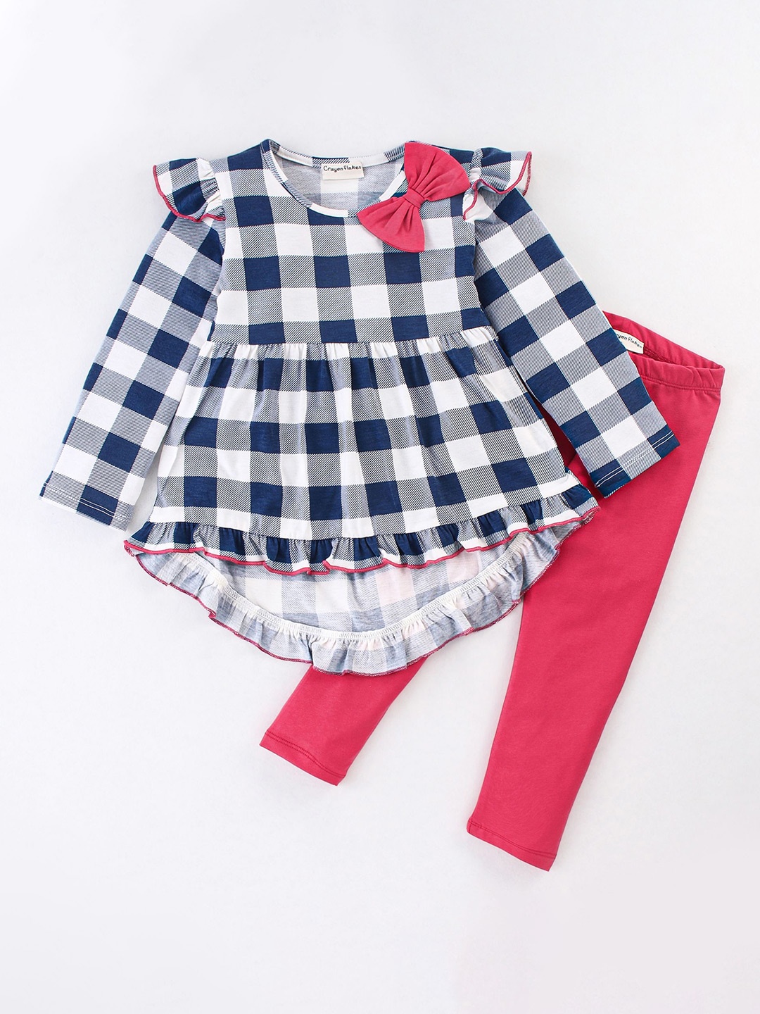 

CrayonFlakes Girls Checked Top With Trousers, Blue